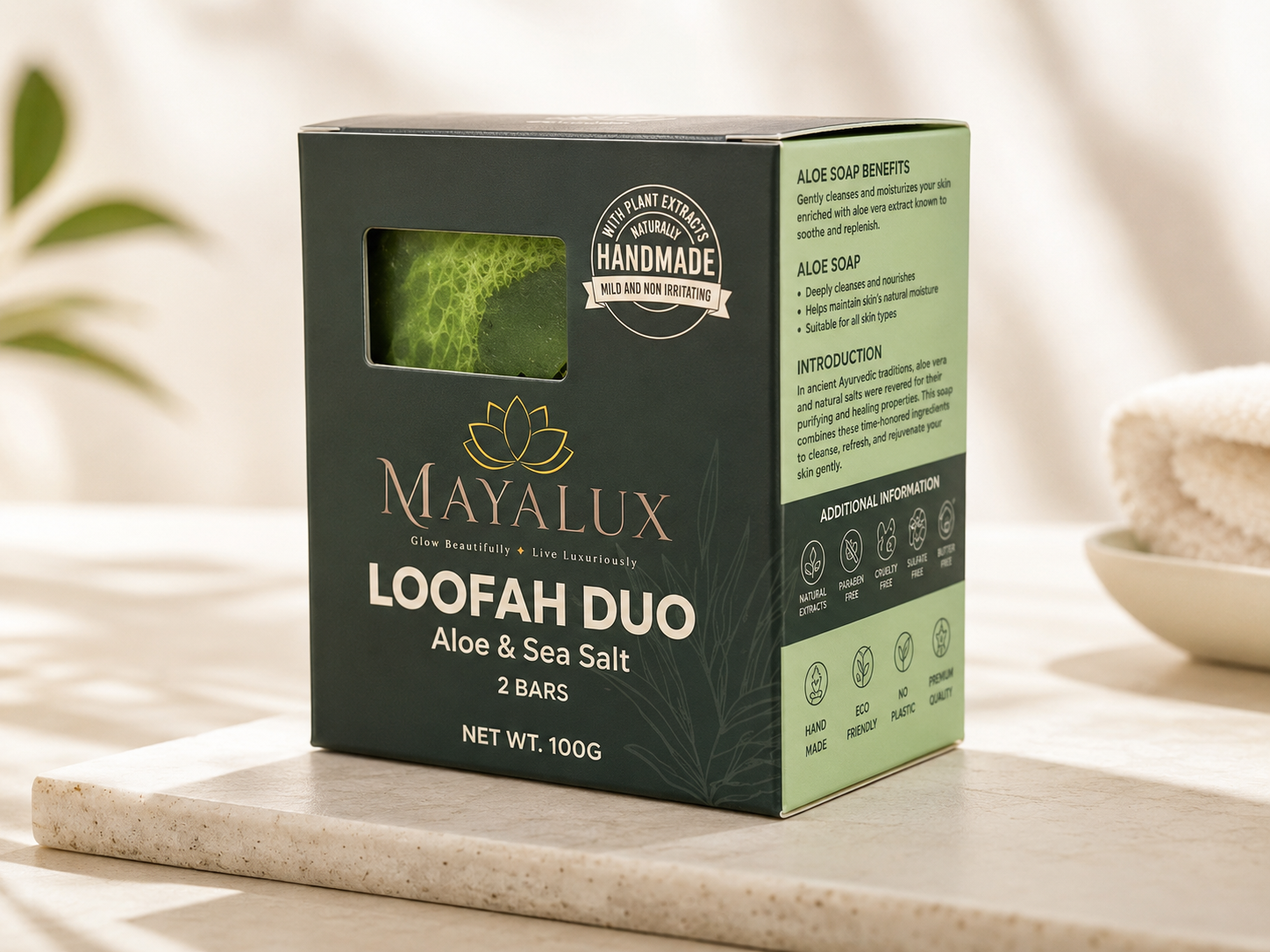 Loofah Duo Handmade Soap (Aloe and Sea Salt)